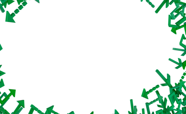 Beyaz üzerinde farklı yönleri gösteren soyut yeşil ok çerçevesi