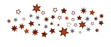 Beyaz arkaplanda çeşitli şekillere ve metalik dokulara sahip şenlikli yıldız kümesi