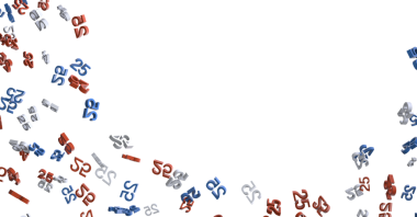Soyut numara 52 kırmızı beyaz ve mavi ile beyaz arka plan üzerine düşüyor