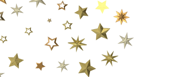 Dekorasyon için Beyaz Arkaplanda Altın Yıldız patlamaları