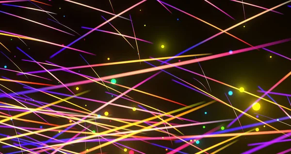 Siyah Arkaplanda Soyut Renkli Çizgiler ve Noktalar, Dijital Sanat, Hareket Grafikleri