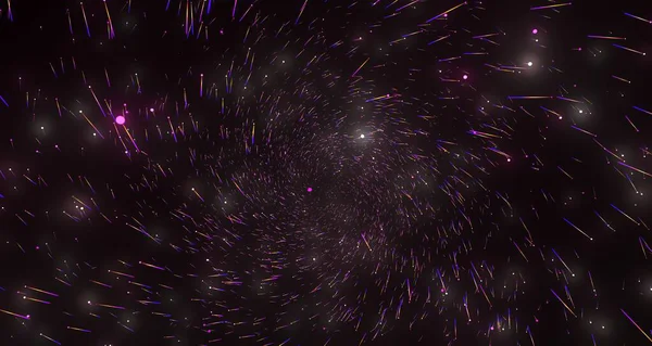 Kozmosta dönen soyut mor parçacıklar, zarif tasarım.