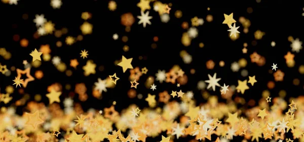 Kutlama için Siyah Arkaplanda Parlayan Altın Yıldızlar