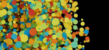 Tasarım ve dekor için siyah arkaplan üzerindeki soyut renkli çemberler