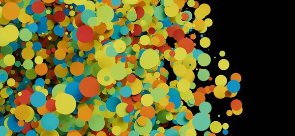 Tasarım ve dekor için siyah arkaplan üzerindeki soyut renkli çemberler