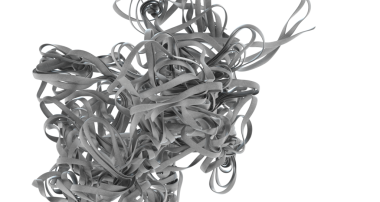 Soyut gri kurdeleler dinamik hareketli beyaz bir arkaplan üzerinde dönüyor