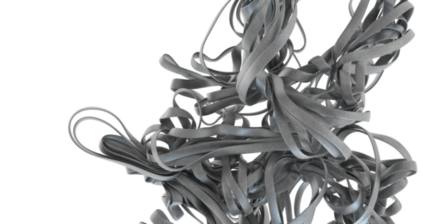 Beyaz arkaplanda dönen soyut gri kurdeleler