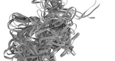 Beyaz arkaplanda ışık ve gölgelerle yüzen soyut gri kurdeleler