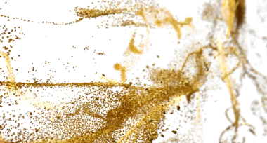 Beyaz arka plana karşı soyut altın parıltı, şenlikli lüks parçacık tasarımı