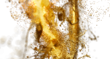 Beyaz zemin üzerinde ışıl ışıl parçacıklar olan soyut altın sıvı dokusu