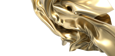 Zarif akışkan altın kumaş soyut, beyaz arka planda saten malzeme