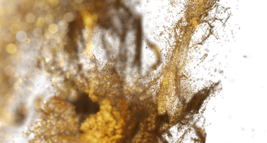 Tasarım için beyaz arkaplanda soyut altın rengi parçacık girdabı