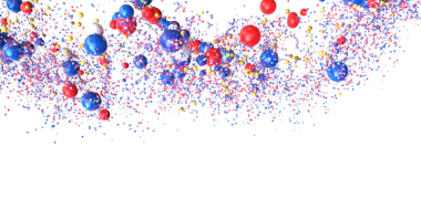 Soyut Renkli Parçacık Bileşimi: Beyaz Arkaplanda Yüzen Küreler