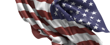 Beyaz üzerinde izole edilmiş yıldız ve çizgilerle dalgalanan Amerikan bayrağı