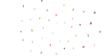 Beyaz arka plana düşen renkli yıldız konfetisi, neşeli kutlama konsepti