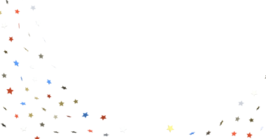Renkli yıldızlar konfeti kenarlığı ve çerçeve beyaz arkaplan