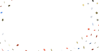 Kutlama için beyaz bir arkaplana düşen renkli yıldız konfetileri