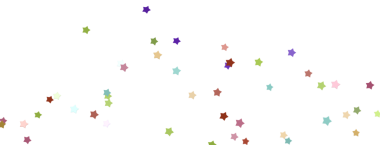 Kutlamalar ve olaylar için beyaz zemin üzerine dağılmış renkli yıldız şekilleri