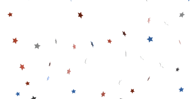 Kırmızı beyaz ve mavi renkli şenlikli yıldız konfeti arka planı.