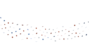 Bayram için kırmızı, beyaz ve mavi renkli şenlik yıldızı konfeti arka planı
