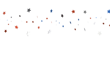 Yüzen yıldız konfetileri, kırmızı, beyaz ve mavi soyut arkaplan