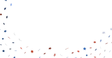 Beyaz arkaplana karşı kırmızı beyaz ve mavi renklere sahip kutlama yıldızları