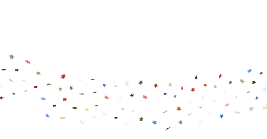Beyaz arka planda renkli yıldızlar konfetisi, parti kutlaması konsepti