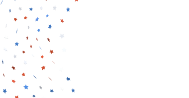 Amerikan vatansever yıldız konfetileri beyaz arka planda yer alıyorlar.