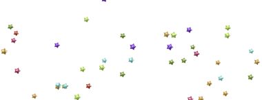 Düz beyaz arkaplana saçılmış renkli yıldız şekilleri