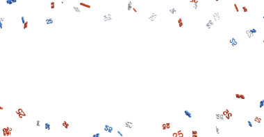 Kırmızı, beyaz ve mavi renkli 25 'lik konfeti başarıları kutluyor.