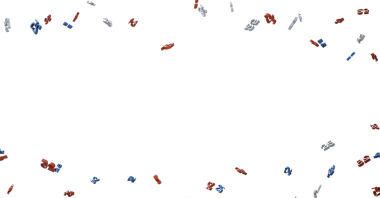 Beyaz arkaplanda soyut kırmızı ve gri düşen 3D şekiller