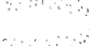 Beyaz bir arkaplanda dağınık 25 sayının soyut çizimi