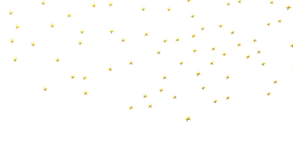 Beyaz arka plana düşen altın yıldızlar neşe, kutlama ve hayalleri temsil ediyor.