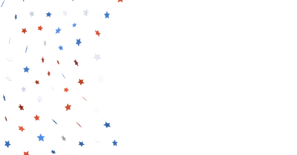 Amerikan vatansever yıldız konfetileri beyaz arka planda yer alıyorlar.