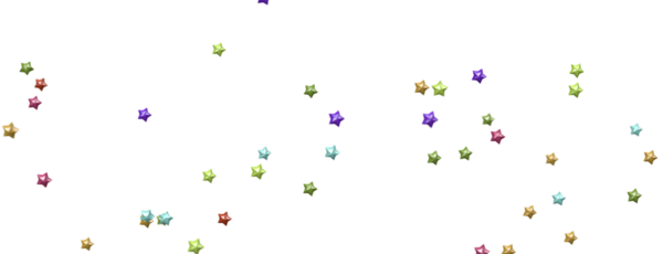 Düz beyaz arkaplana saçılmış renkli yıldız şekilleri