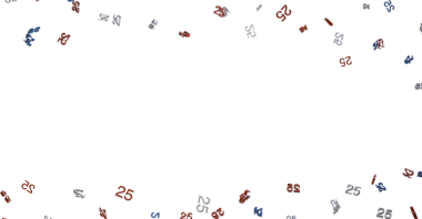 Soyut 25 numara beyaz arka plana dağılmış, yıldönümünü temsil ediyor.