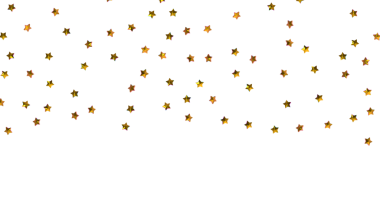 Kutlama tasarımı için beyaz arka planda altın yıldız konfetisi