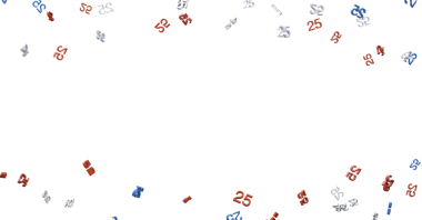 Kırmızı, Mavi ve Gümüş Konfeti kutlamalar için beyaz arka planda numaraları olan