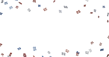 Soyut numara 25 konfeti arka planı, birden fazla renk, izole