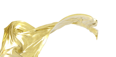 Beyaz arka plana karşı rüzgarda akan zarif Altın Kumaş