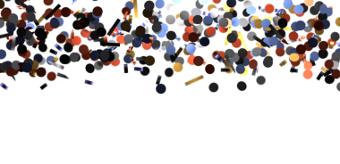 Kutlamalar için beyaz arka plana renkli konfeti düşüyor.