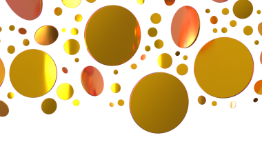 Yüzen altın halkalar, lüks, beyaz arka planda şenlik ortamı.