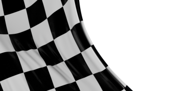 Beyaz arkaplanda hız ve zaferi gösteren kareli bayrak dalgalanıyor