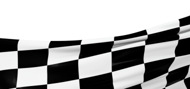 Rüzgarda dalgalanan dama tahtası bayrağı beyazda izole edilmiş..