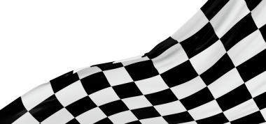 İşaretleyici bayrağı beyaz arkaplanda dalgalanıyor, bitiş noktasını temsil ediyor