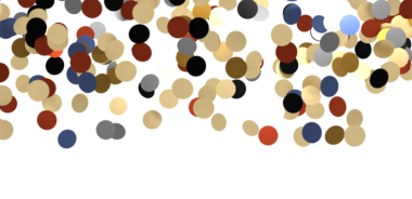 Beyaz arka plana renkli konfeti çemberleri düşüyor, parti dekorasyonu kavramı