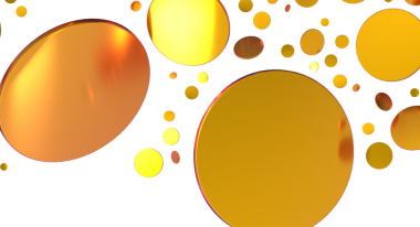 Soyut altın baloncuklar, şekiller ve çemberler arka planda, beyaz