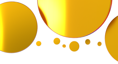 Beyaz zemin üzerinde yüzen soyut altın baloncuklar, modern tasarım