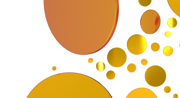 Beyaz arka planda soyut altın baloncuklar, derinlik ve hareket yaratır