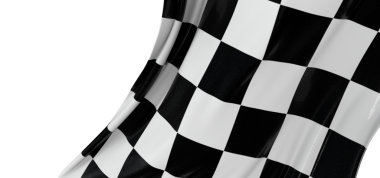 Yarışın bitişini kutlamak için rüzgarda sallanan dama tahtası bayrağı..